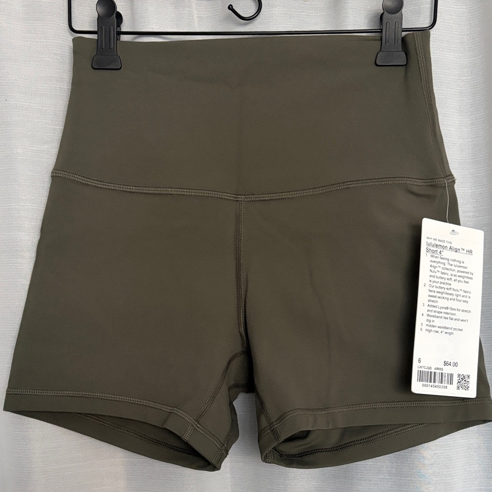 NWT Lululemon High-Rise Athletic Shorts in Olive Green ALIGN HR 4”